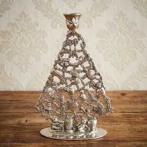 GODINGER Silverplate Christmas Tree Candle Holder Holiday Collection Vintage